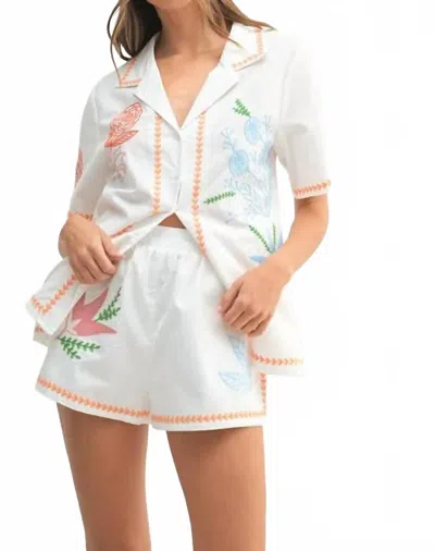 Mable Embroidered Button Down Shirt And Shorts Set In Orange