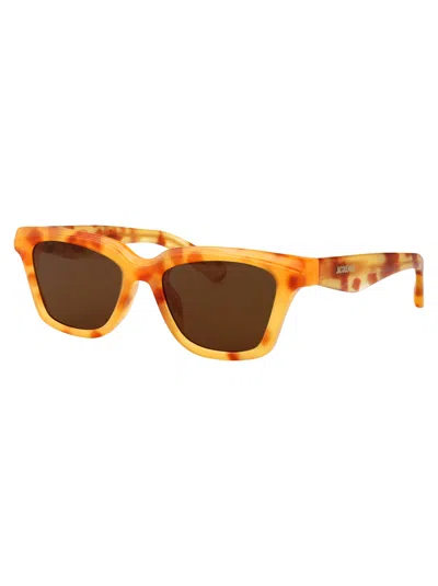 Jacquemus Beige T-shell/ Silver/ Brown Acetate Sunglasses
