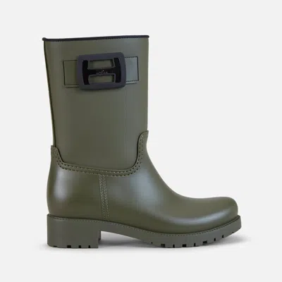 Hogan Leather Rain Boot In Green