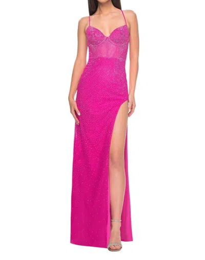 La Femme Stunning Tulle Fitted Prom Dress In Hot Fuchsia In Pink