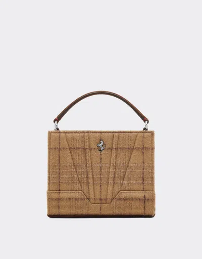 Ferrari Gt Micro Tote Bag In Wool Tartan And Suede Leather