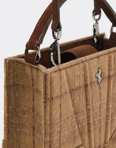 Ferrari Gt Micro Tote Bag In Wool Tartan And Suede Leather