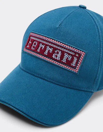Ferrari Cotton And Leather Baseball Cap With  Patch
