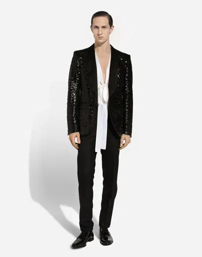 Dolce & Gabbana Sequin Embellished Single-breasted Blazer In Black