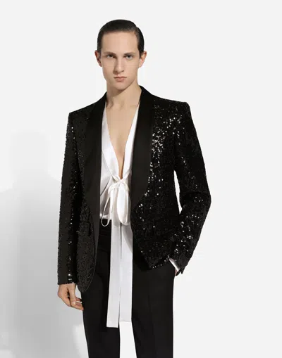 Dolce & Gabbana Sequin Embellished Single-breasted Blazer In Black