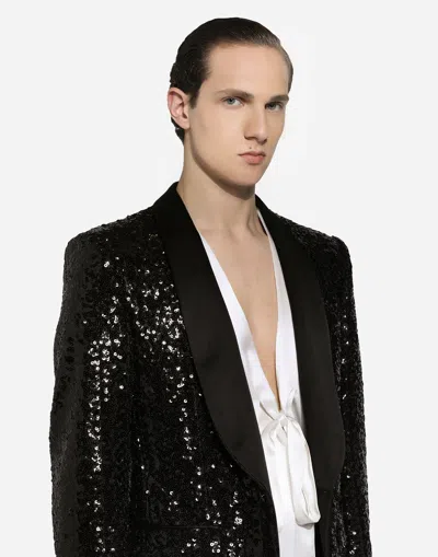 Dolce & Gabbana Sequin Embellished Single-breasted Blazer In Black