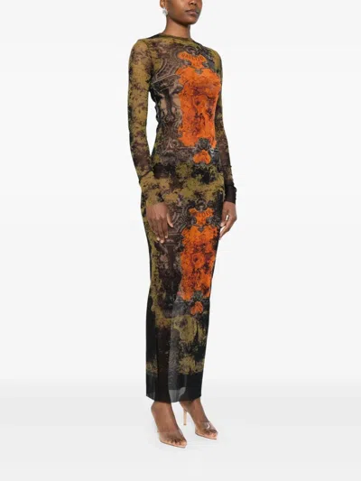 Jean Paul Gaultier Graphic Print Full-length Dress With Long Sleeves