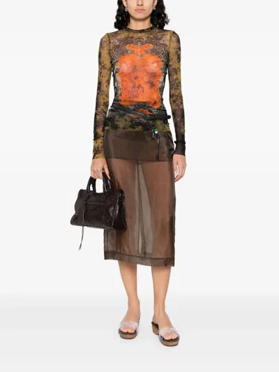 Jean Paul Gaultier Graphic Print Sheer Fabric Tops