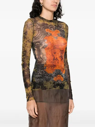 Jean Paul Gaultier Graphic Print Sheer Fabric Tops
