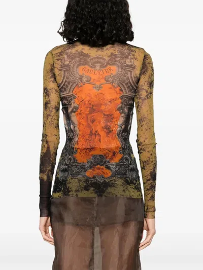 Jean Paul Gaultier Graphic Print Sheer Fabric Tops