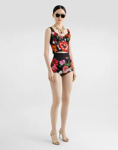 Dolce & Gabbana Printed Satin Shorts In Black