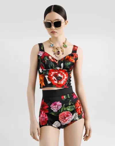 Dolce & Gabbana Printed Satin Shorts In Black