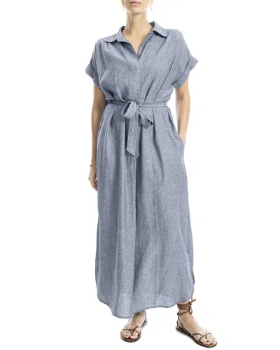 Max Studio Roll Sleeve Belted Linen-blend Maxi Dress