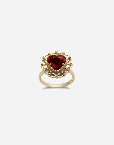 Dolce & Gabbana Devotion Ring 18 Carat Yellow Gold And Red Rhodolite Garnet