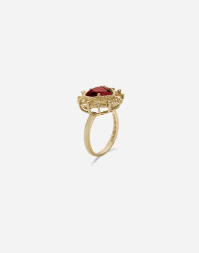 Dolce & Gabbana Devotion Ring 18 Carat Yellow Gold And Red Rhodolite Garnet
