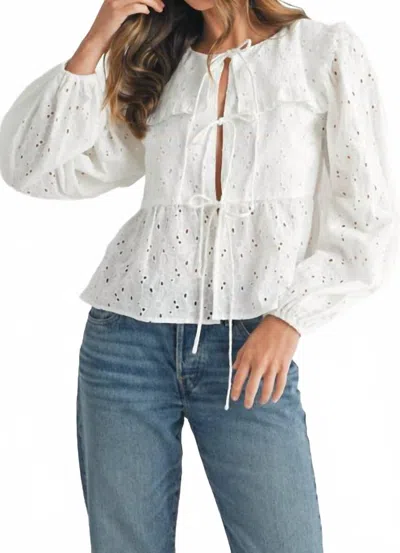Mable Eyelet Cropped Square Neck Top In White In White