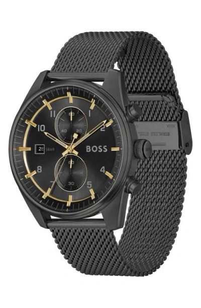 Hugo Boss Men's Skytraveller Quartz Fashion Chrono Ionic Plated Black Steel Watch 44mm