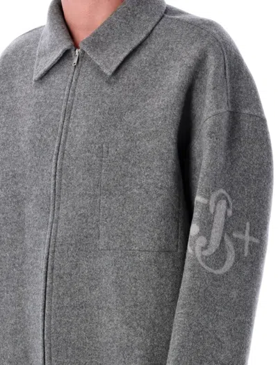 Jil Sander Monogram Zip-up Wool Jacket In Gray