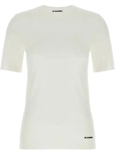 Jil Sander Comfort Fit White Logo T-shirt In White