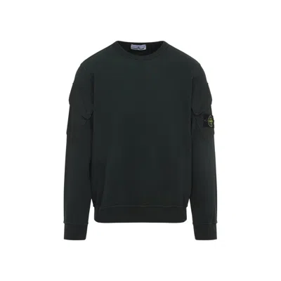 Stone Island Crewneck Sweatshirt In Brushed Organic Cotton In Green
