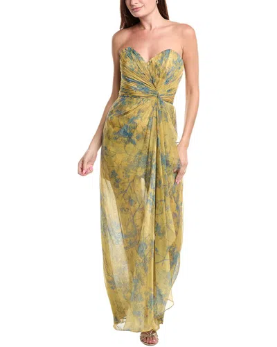 Rene Ruiz Strapless Draped Chiffon Gown In Green