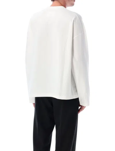 Jil Sander Men White Crewneck Sweatshirt With Contrasting Logo Print At The Front In Cotton Man In White