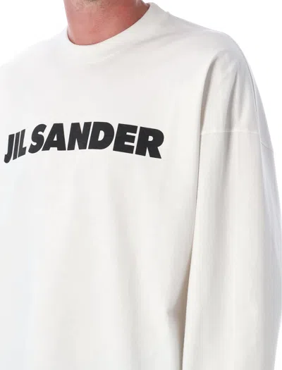 Jil Sander Men White Crewneck Sweatshirt With Contrasting Logo Print At The Front In Cotton Man In White