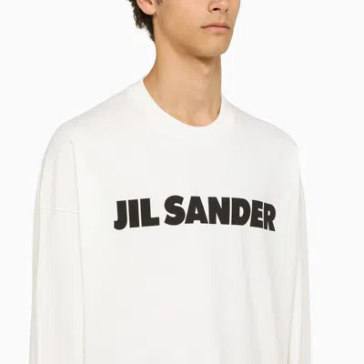 Jil Sander Men White Crewneck Sweatshirt With Contrasting Logo Print At The Front In Cotton Man In White