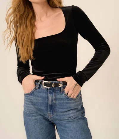 Project Social T Dream Come True Square Neck Velvet Long Sleeve Top In Black In Black