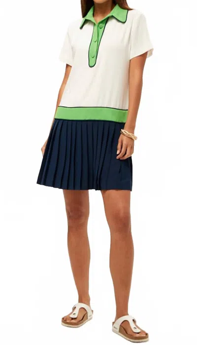 Trina Turk Racquet 2 Colorblocked Drop Waist Dress In Whitewash In Blue
