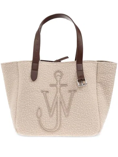 Jw Anderson Beige Fabric Belt Shopping Bag In Pink