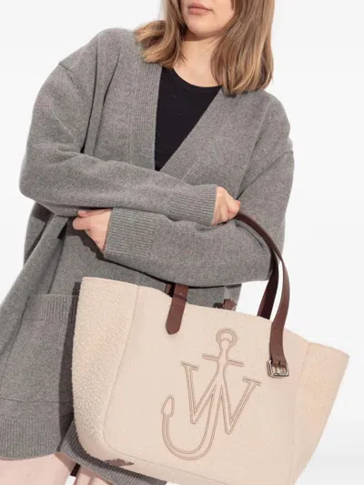 Jw Anderson Beige Fabric Belt Shopping Bag In Pink
