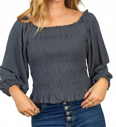 White Birch Smocked & Ribbed Top In Charcoal In Black