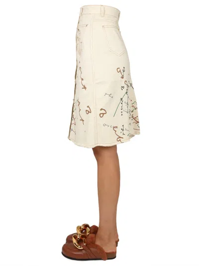 Jw Anderson Oscar Wilde Capsule White Denim Midi Skirt In White