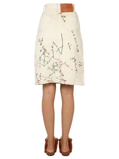 Jw Anderson Oscar Wilde Capsule White Denim Midi Skirt In White