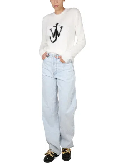 Jw Anderson Women Maglia Con Intarsio Logo In White