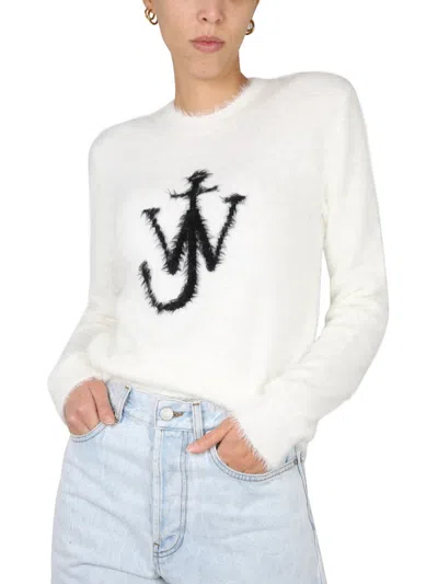 Jw Anderson Women Maglia Con Intarsio Logo In White