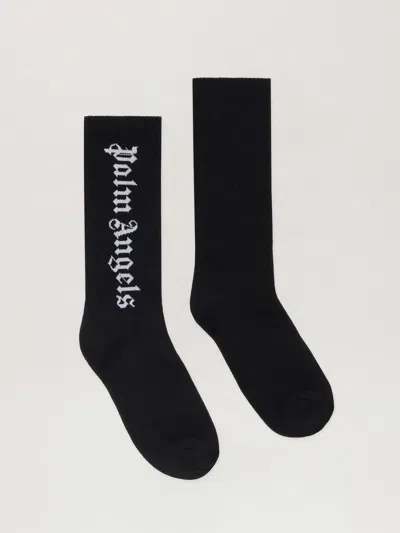 Palm Angels Black Vertical Logo Cotton-blend Socks In Multi