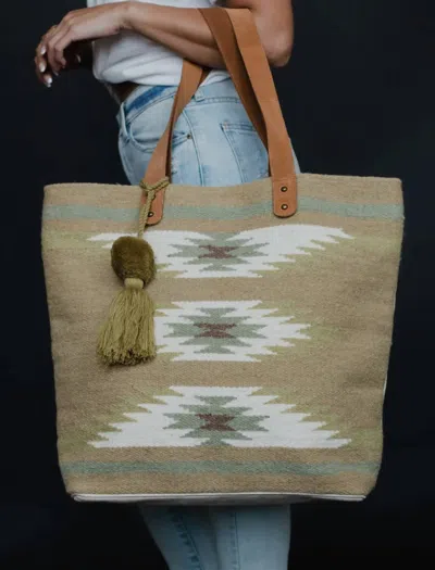 Panache Apparel Aztec Tote Bag In Tan And Light Green