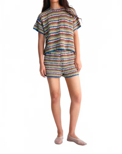 The New Society Serifos Knit Shorts In Blue In Brown