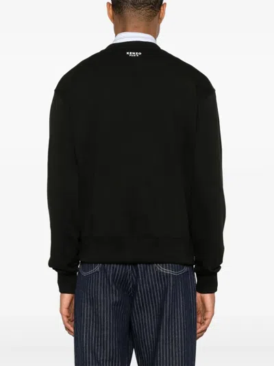 Kenzo Black Knit Jumper With Boke Flower Logo Patch On The Chest In Wool Man