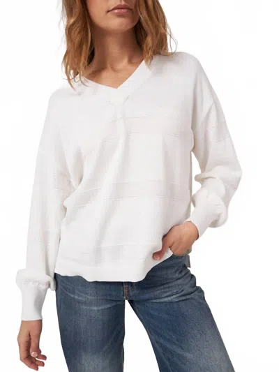 Repeat Cashmere V-neck Sweater With Textured Stripes In White In White