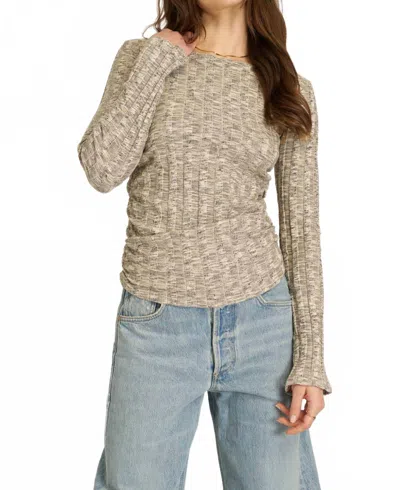 Project Social T Sanna Boat Neck Rib Long Sleeve Top In Mother Of Pearl