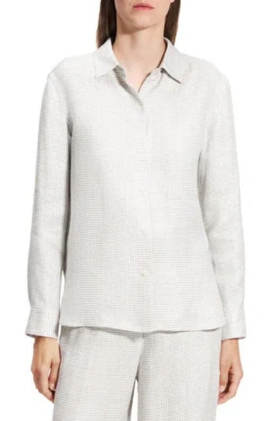 Theory B.mela Houndstooth Linen Blend Button-up Shirt In Neutral