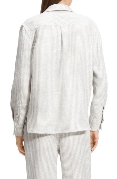 Theory B.mela Houndstooth Linen Blend Button-up Shirt In Neutral