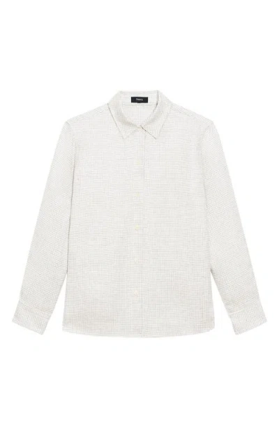 Theory B.mela Houndstooth Linen Blend Button-up Shirt In Neutral