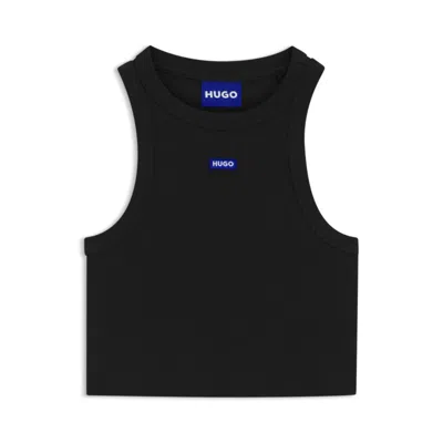 Hugo Boss Tank Top In Ribbed Stretch Cotton With Logo Badge In Black