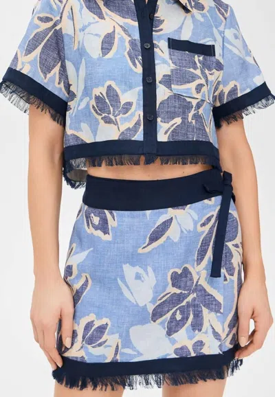 Simkhai Topanga Short Sleeve Shirt In Blue Hydrangea Floral