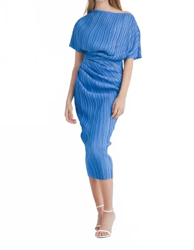Mable Cynthia One Shoulder Pleated Midi Dress In Blue In Blue