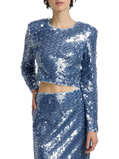 Toccin Anaya Sequined Long-sleeve Top In Steel Blue In Blue
